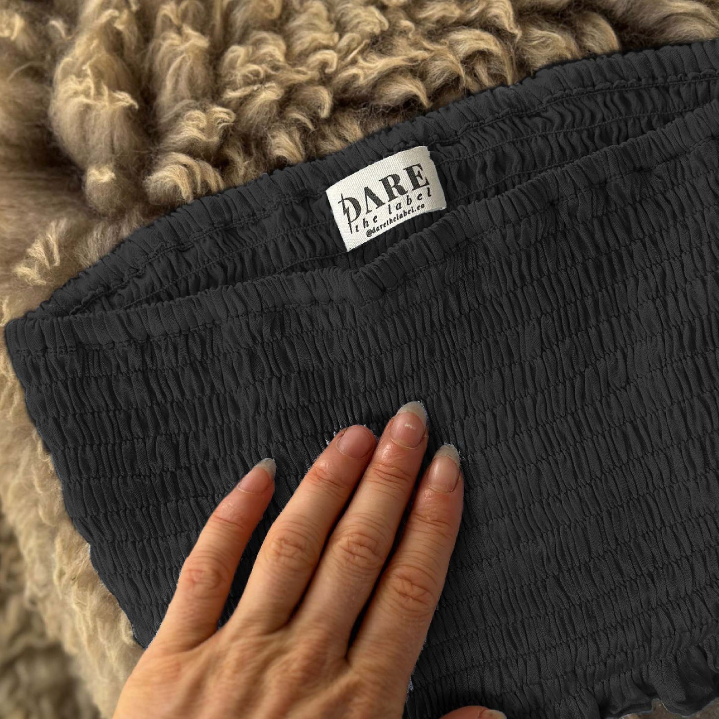 Eco Silk Shirred Bandeau Top - Black